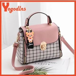 Yogodlns Bolsas Mensageiro Xadrez Clássicas Para Mulheres Com Trava De Couro PU E Alça Superior De Ombro Único