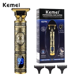 Original Kemei Metal Housing Trimmer Cabelo Para Homens De Lítio Profissional Display LCD Barba Clipper Elétrica Máquina De Corte Do Borda