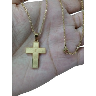 Corrente + Pingente Cruz Pai Nosso Banhado Ouro 18k