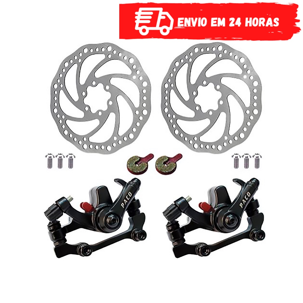 Kit Freio A Disco Paco Bicicleta Pinças + Discos Mecânico Mtb Com ...