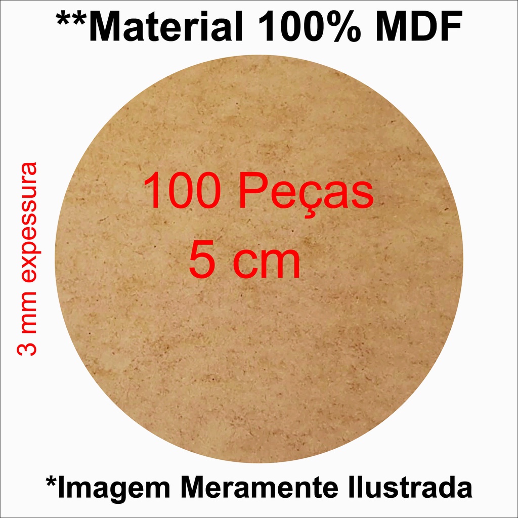 100 Bolacha Redonda 5 cm MDF 3MM