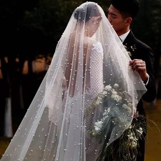 [Escolha De Valor] Fascinadores De Pérolas Personalizados Feitos À Mão Fios Suíços Modelagem De Noiva Véu De Casamento Hs109veil Para