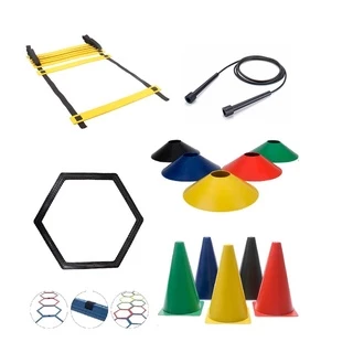 Kit Treino Funcional 10 Cones + 10 Pratos + 1 Escada De Agilidade + 5 Argolas Colmeia + 1 Corda