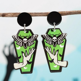 1 Par Senhoras Halloween Acrílico Dupla Face Impresso Brincos Retro Exclusivos