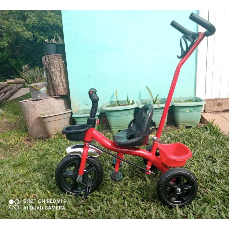 Triciclo infantil de dois assentos, bicicleta com pedal