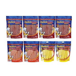 Combo 8 Unidades Petisco Para Cachorro Ossinho Palito Deliciosso Sabores: 4 unidades Carne, 2 Frango, 2 Salmão