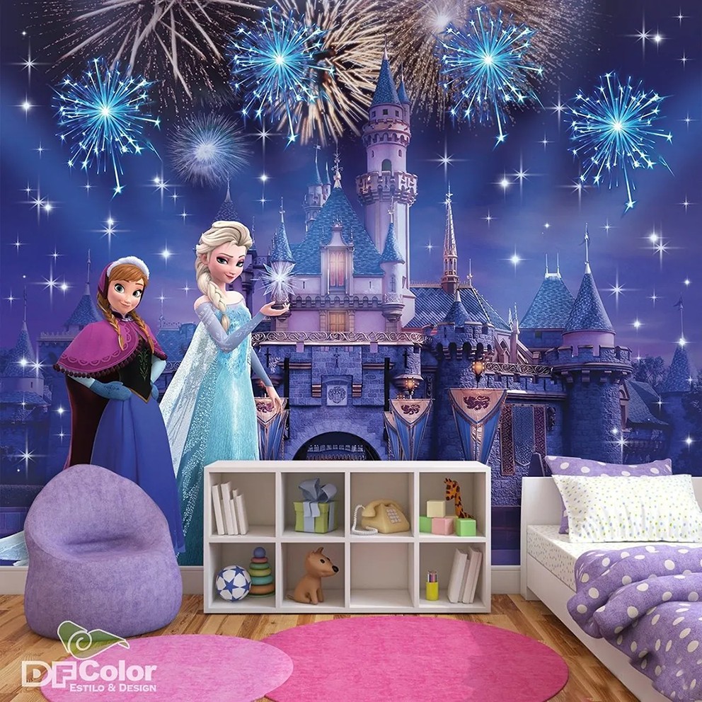 Papel de Parede Infantil Autocolante Ana Elza Frozen Castelo Quarto de Menina