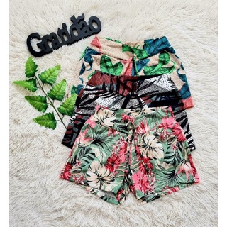 kit Com 3 Shorts Feminino De Malha estampada Para o Dia a Dia