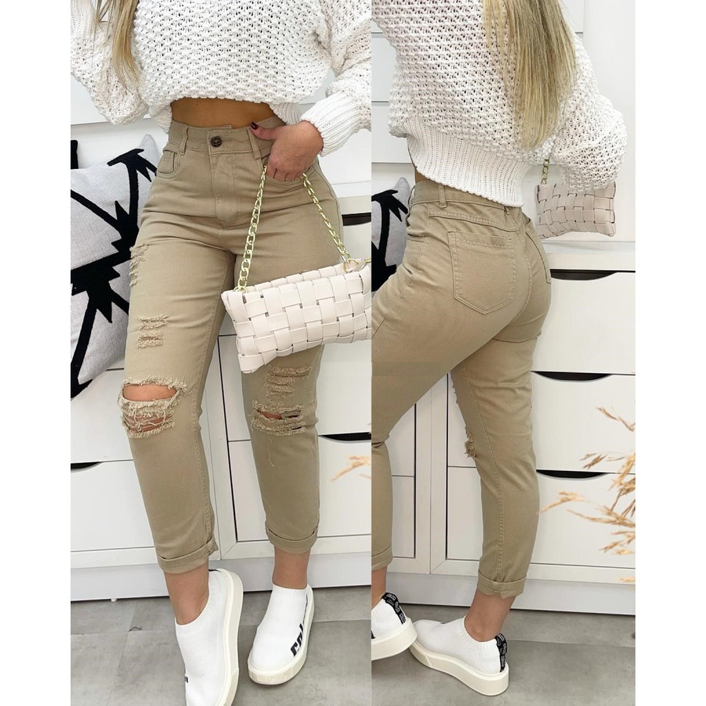 Calça jeans hot sale feminina bege