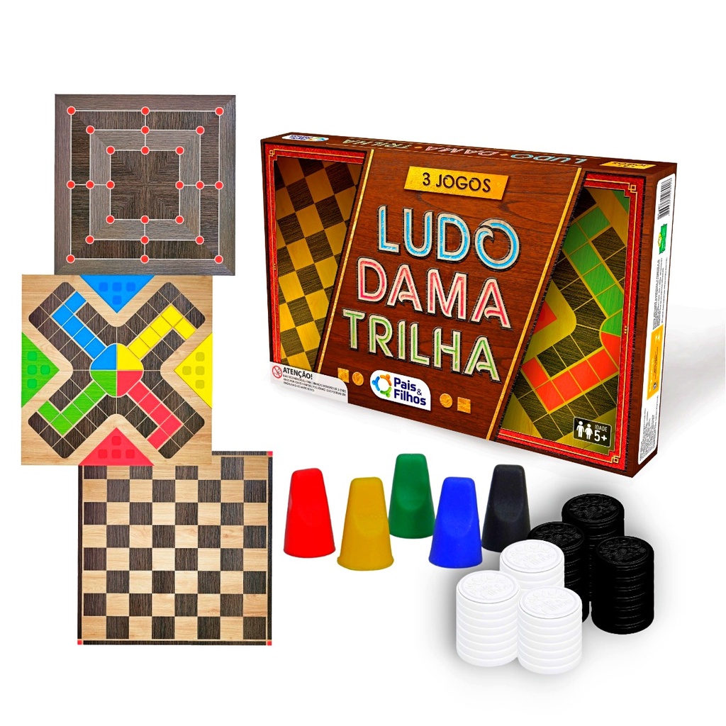 Kit 3 em 1 Damas Ludo e Trilha Jogos Classicos de Tabuleiro | Shopee Brasil