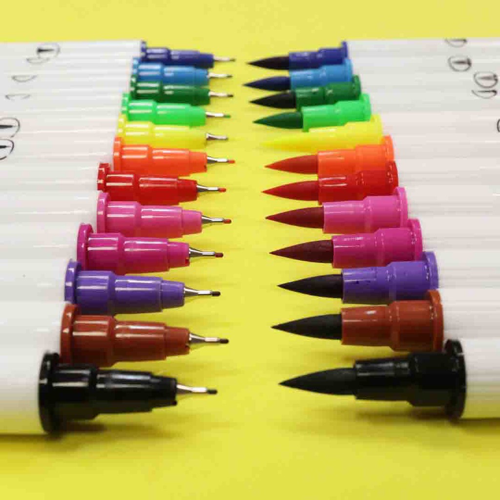 Caneta Brush Pen Fineliner Pincel Ponta Dupla 12 Cores Lyke