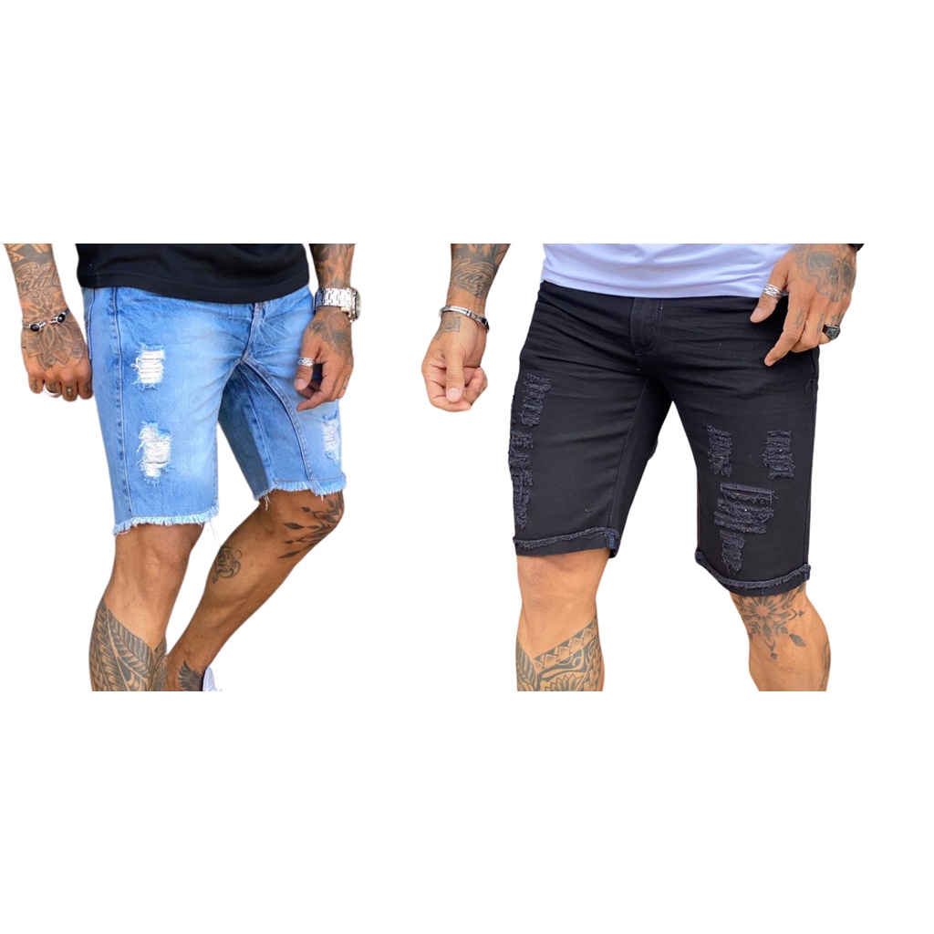 Kit Bermudas Rasgadas Desfiadas Masculinas Shopee Brasil