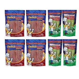 Combo 4 Pacotes Palito Ossinho Para Cães Deliciosso Palito Fino Carne e 4 Menta