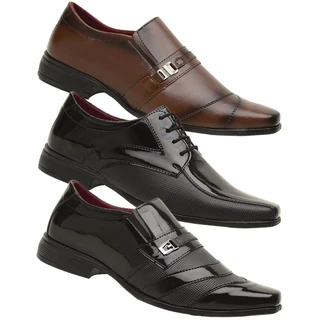 Kit 3 Pares Sapato Social Masculino Casual Versátil Calçado Social Eventos Garçom Igreja Noivo