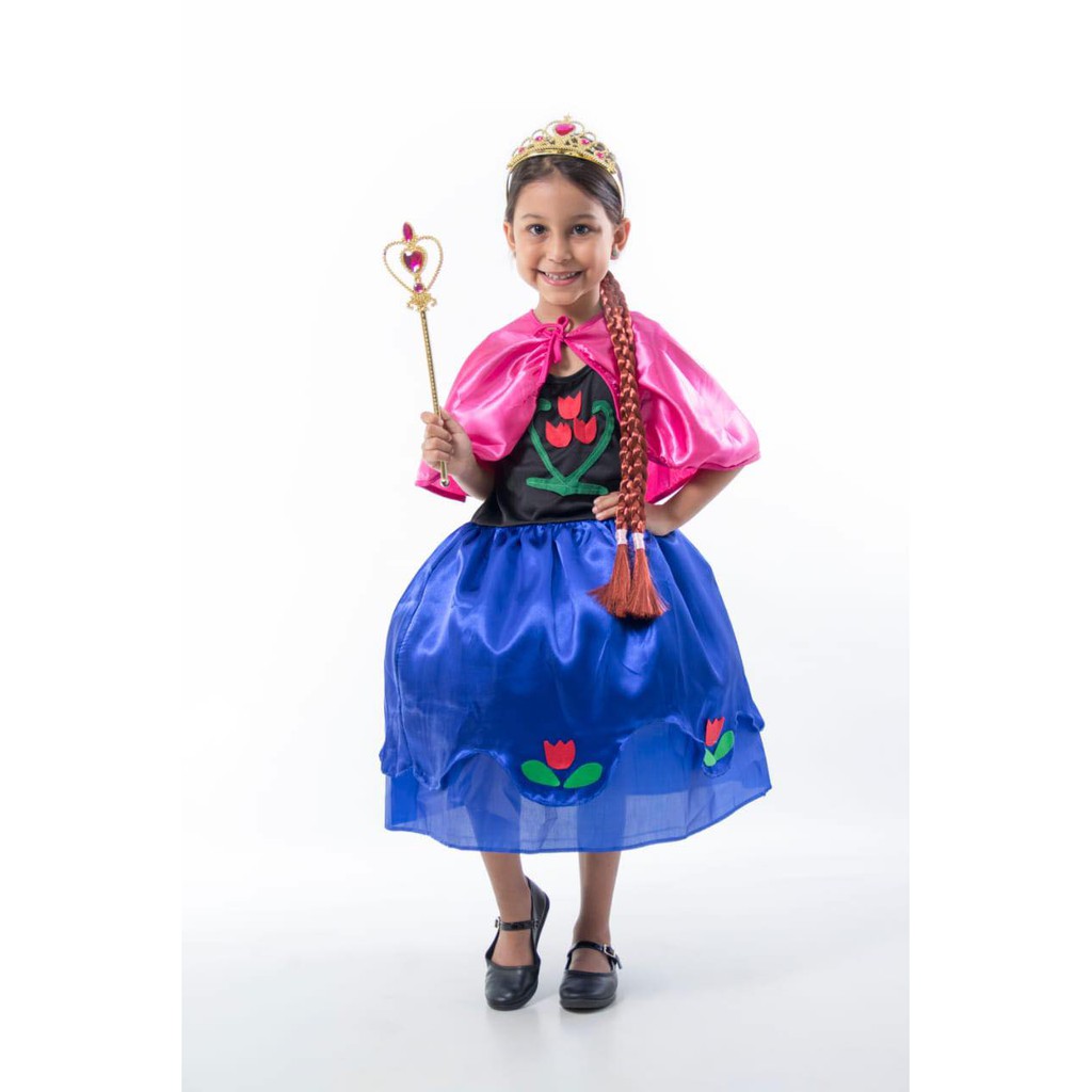 Vestido Fantasia Anna Frozen com Capa 1 a 8 anos