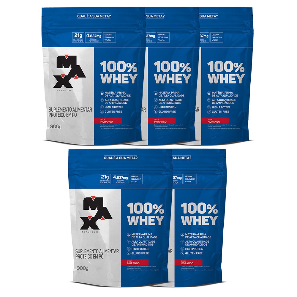 Kit 5 100% Whey 900g Refil - Max Titanium Promoção