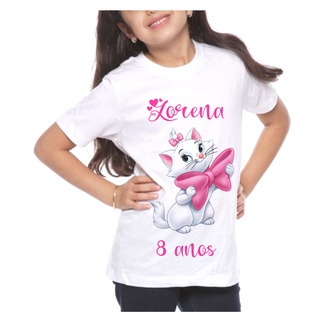 Camiseta Aniversário Personalizada Gatinha Marie Desenho