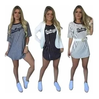 Camisão Feminino Listrado Baseball Los Angeles