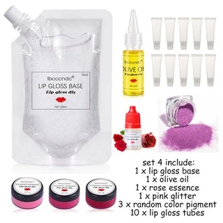 ibcccndc Kit De Ferramentas Para Brilho Labial Base Hidratante Gel 100ml Inclui Pigmento Em Pó Glitter Sabor Essência Sem Crueldade