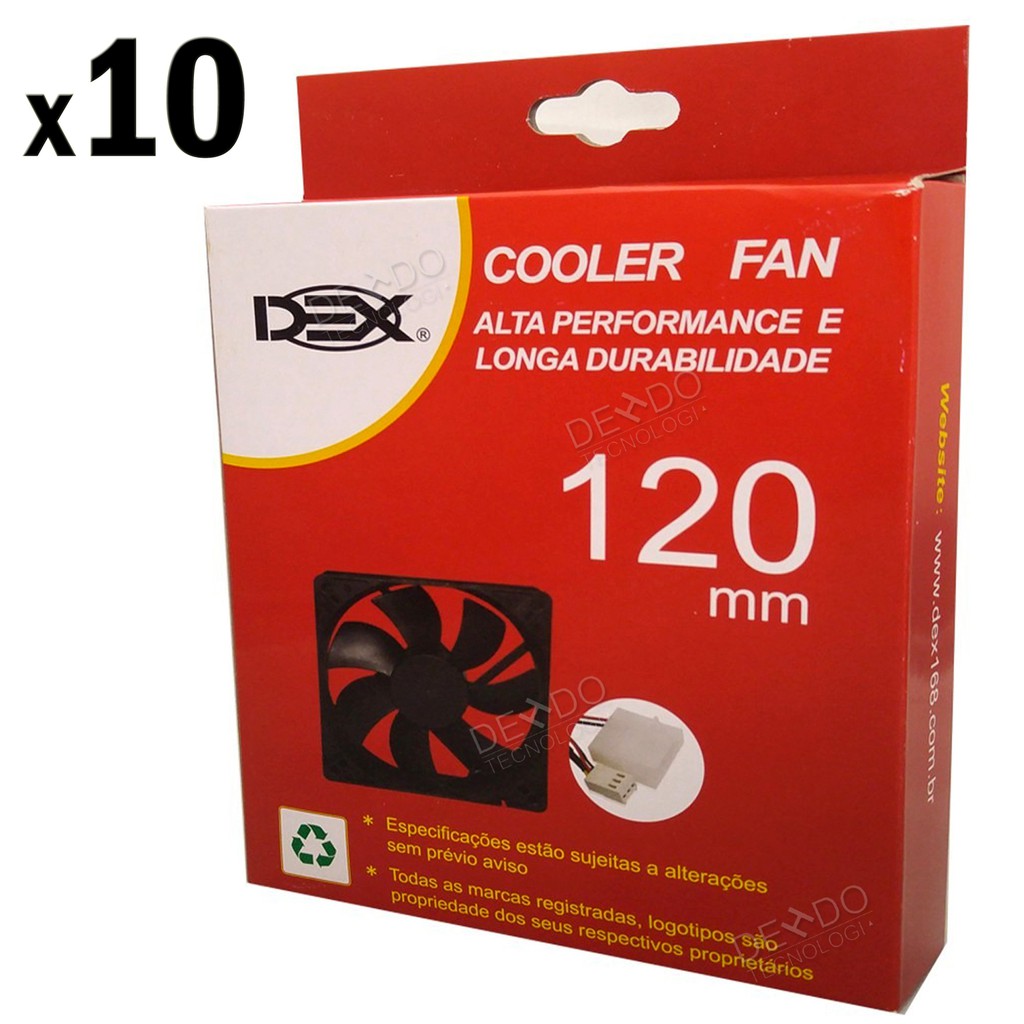 Kit 10 Cooler Fan Ventilador Preto 12cm 120x120x25 12v Ventoinha Resfriamento para CPU Gabinete PC Desktop Computador Fonte ATX 120mm Dex DX12C c/ parafusos