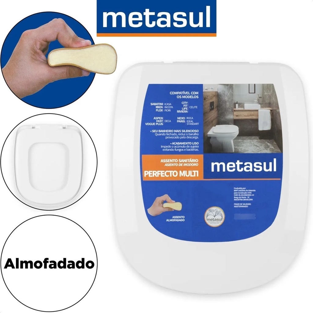 Tampa Assento Sanitário Vaso Almofadado Retangular Multi Metasul ...