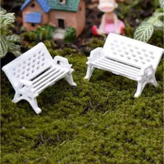 2 Pçs / Cjto Mini Jardim Miniatura Parque Bancada Artesanato Fada Casa De Bonecas Decorações