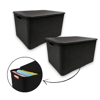Kit 2 Caixa Organizadora Cozinha Ferramentas Rattan Empilhavel 40 Litros Organizador Extra Grande