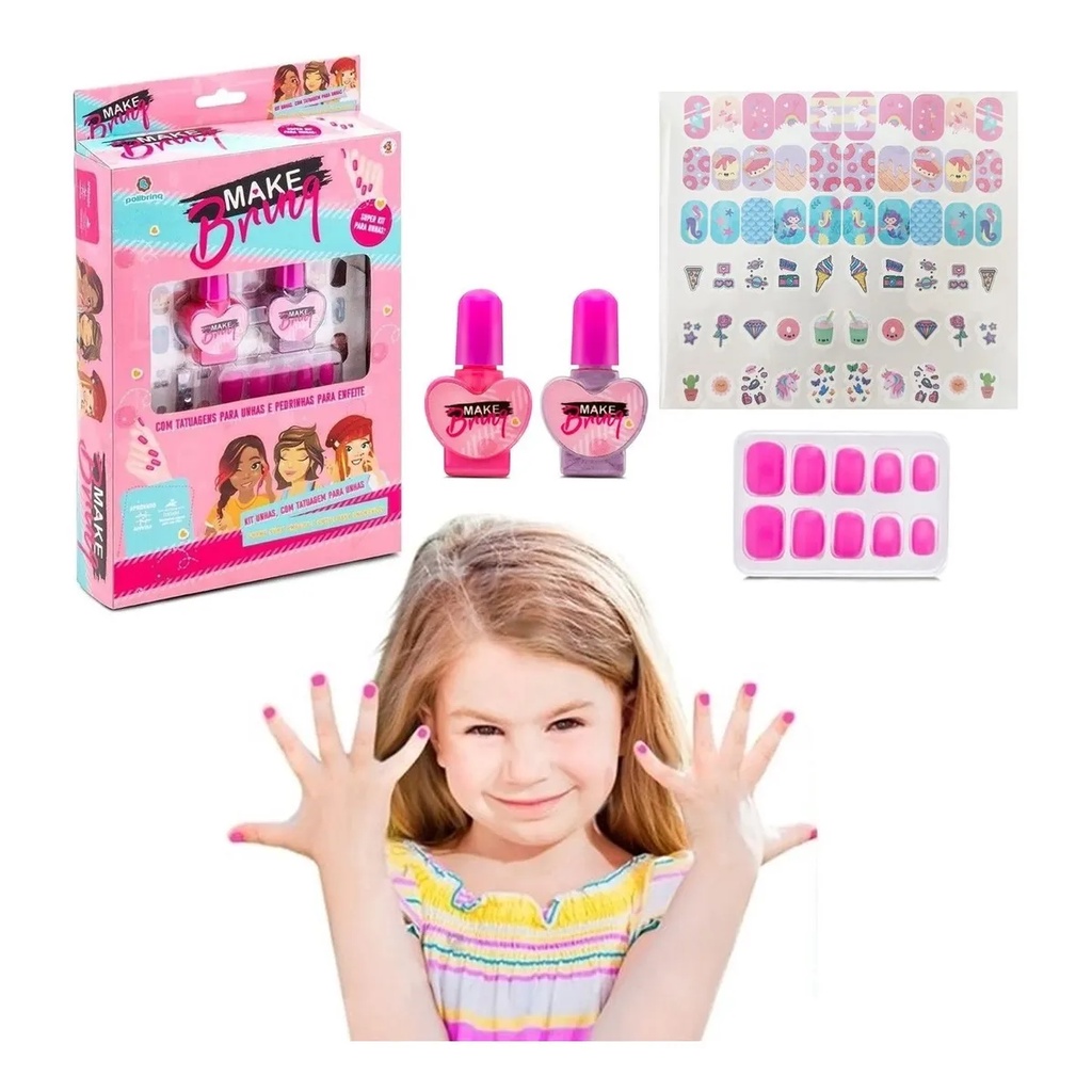 Conjunto de esmalte de unha para meninas, 28 peças de esmalte para unhas  para crianças de 3,4,5,6,7,8 anos, inclui adesivos, glitter, separador e  mais