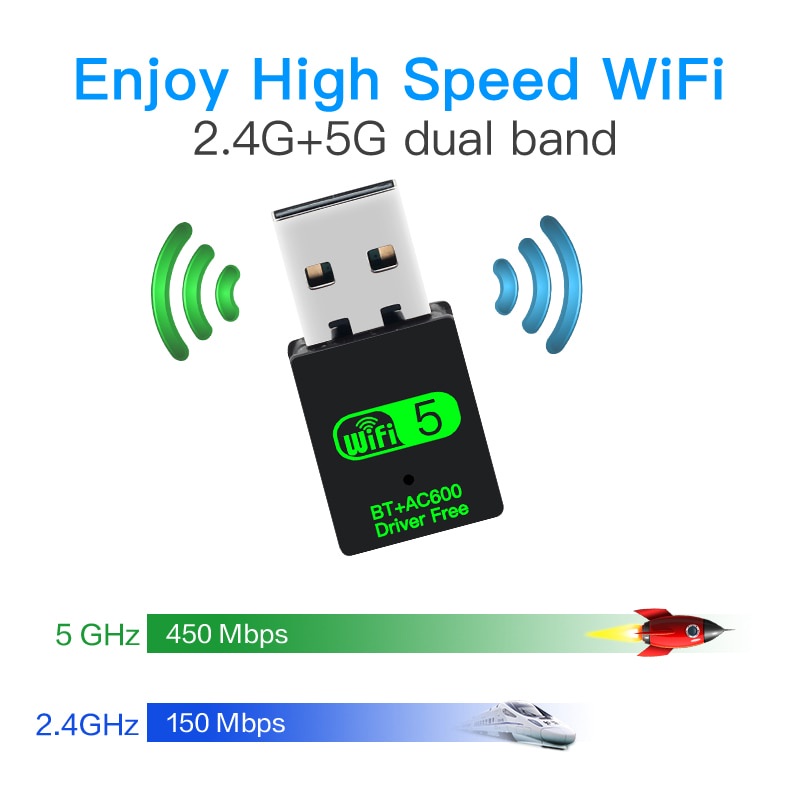 Adaptador USB WiFi 600Mbps Banda Dupla Sem Fio 2.4G 5Ghz