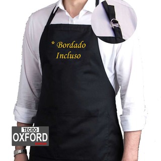 Kit 2 Avental *bordado Personalizado Oxford Regulável Altura Com Bolso Preto Branco Vermelho Marrom Chef Bar Restaurante