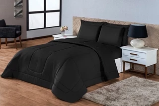 Kit Edredon Ternura Casal Queen 6 Peça Preto Liso Dupla Face