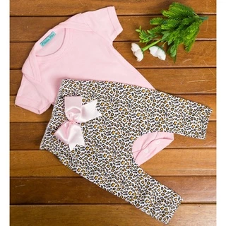 conjunto algodão bebê menina de oncinha calça fofa