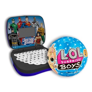 KIT LAPTOP LIGA DA JUSTIÇA + BONECO LOL - BOYS SURPRISE