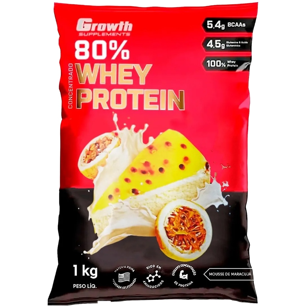 Whey Protein Mousse De Maracujá 80% Proteína Concentrado 1Kg Growth Suplementos Original