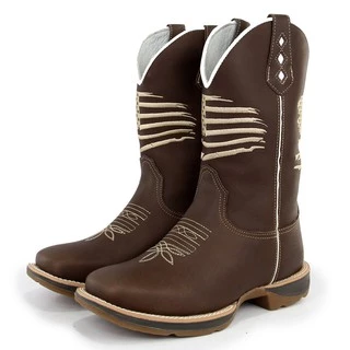 Bota Masculina Texana Country Botina 100 % Couro Legítimo Bordado Bandeira EUA Sola Jump