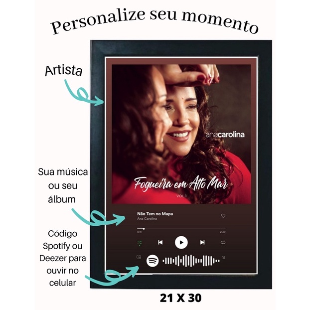 Quadro interativo Spotify / Deezer / Youtube A4
