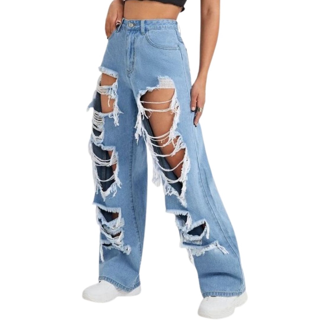 Cal A Wide Leg Jeans Destroyed Rasgada Folgada Larga Pantalona