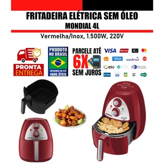 Fritadeira Elétrica sem Gordura Air Fryer 1.500w 220v 4L Mondial Vermelha com Inox