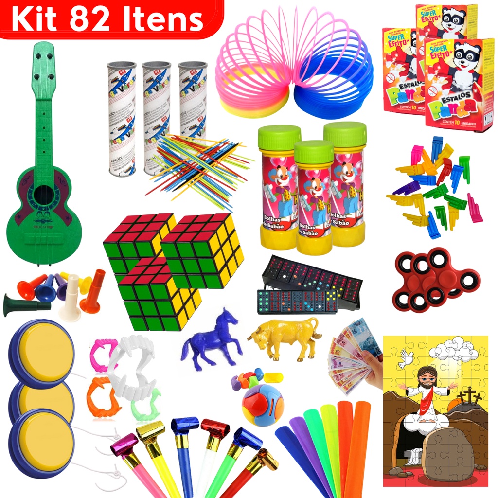 Brinquedo Dia Das Crianças Kit 82 Brinquedos Menino Menina Infantil Prenda Festa Bolha De Sabão