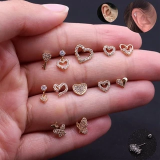 Piercing de orelha ,ou tragus Cartilagem ,Lábio /Cruz / Coração / Zircão / Helix Borboleta / Cluster