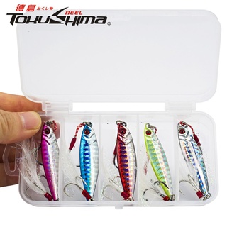 5 Pcs Encaixotado Umpan Mancing 7g/10g/15g/20g/30g Laser Jigging Chumbo Metal Lento Jig Isca De Pesca De Corrico Pesado Afundando Minnow
