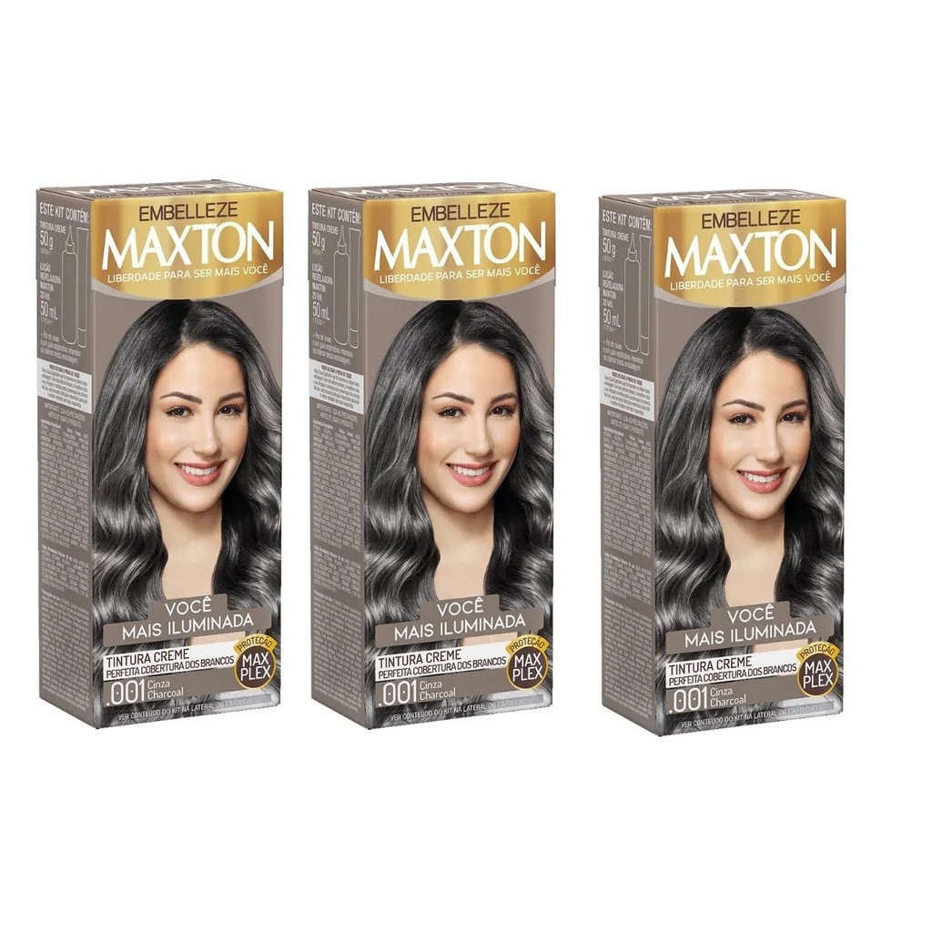 Kit Coloração Maxton 0.01 Cinza Charcoal ( 3 Caixas ) | Shopee Brasil