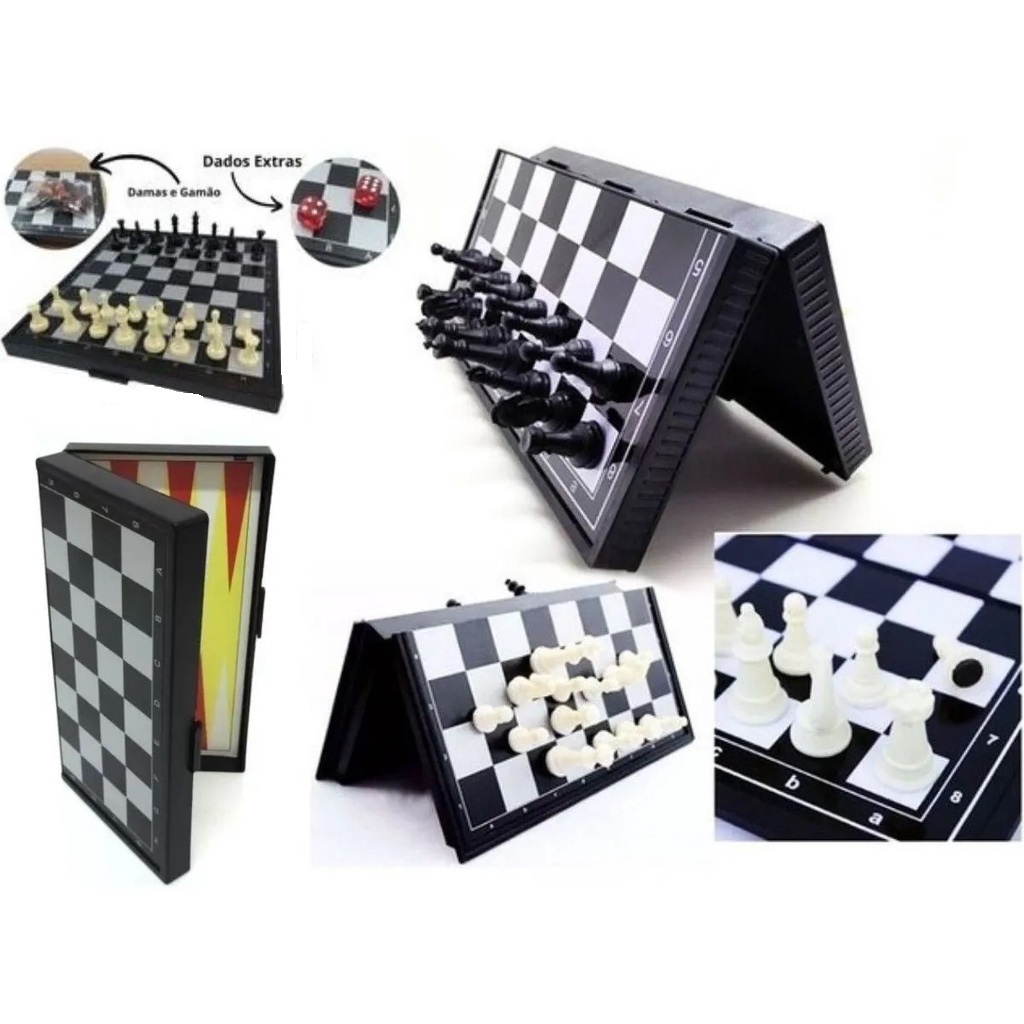 Jogo de tabuleiro 3 em 1 clássico: xadrez, damas, gamão, placa magnética  3 jogos de festa de dados jogo e acessórios cartão de baralho dedicado