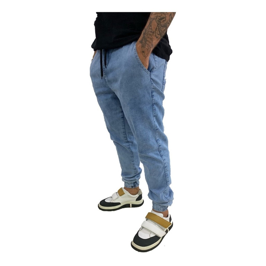 Promoção de Calça Jogger Cargo Com Punho Masculina Azul Jeans - CT