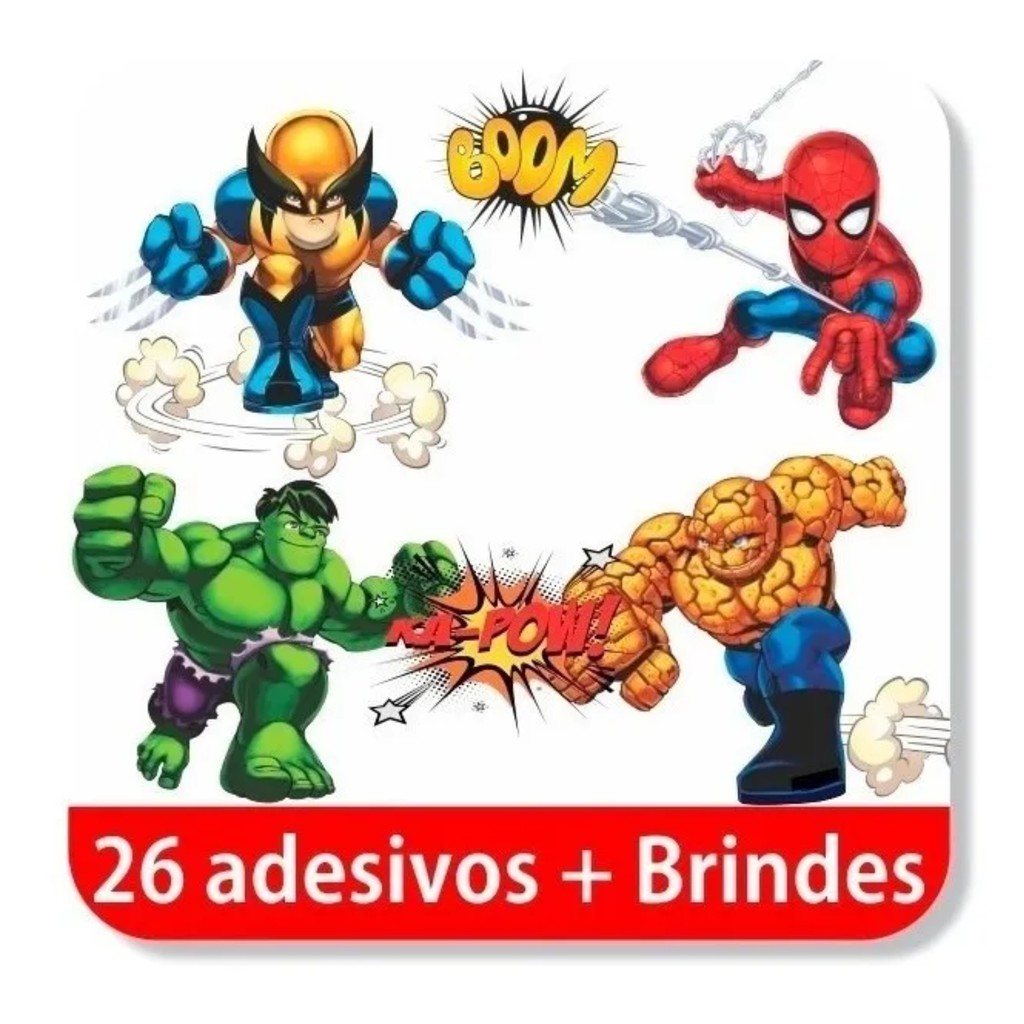 Kit Com 26 Adesivos Todos Super Heróis Marvel Vingadores Thor Hulk Homem Aranha Ferro 2534