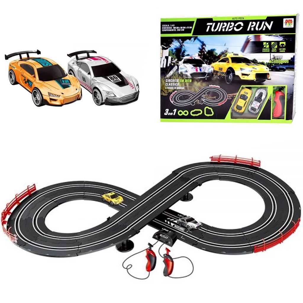 Pista Autorama Grande 2,8mt 3 em 1 C/ 2 Carrinho Controles