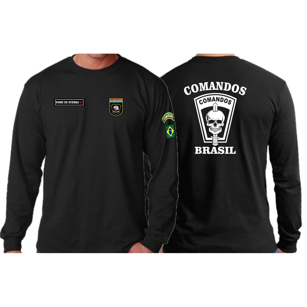 Camiseta manga longa Comandos exército forças especiais caveira militar alusiva