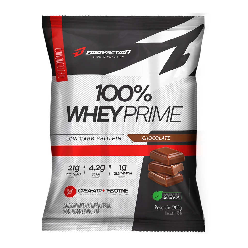 100% WHEY PRIME REFIL 900g body-action com 3g de creatina na dose e biotina