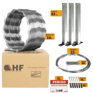 Cerca concertina simples galvanizada 30cm 10 metros com kit 3 hastes - Cod 24