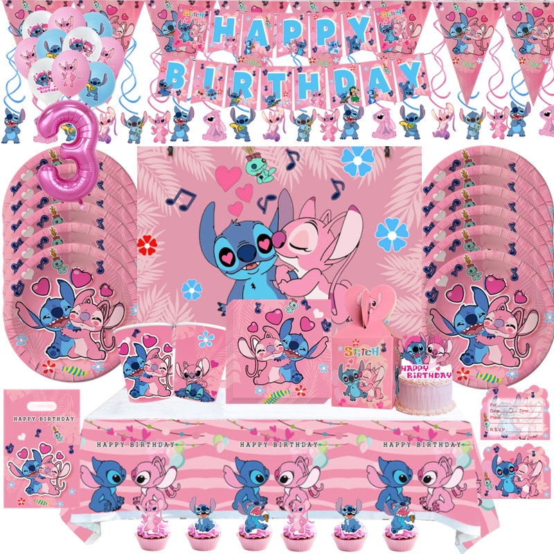 Placas De Papel Temático Do Ponto Rosa Talheres Descartáveis Copos Para  Favores Da Menina Fontes Chuveiro De Bebê Aniversário Lilo & Stitch Partido  Deco